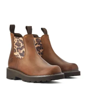 Ariat Fatbaby Twin Gore Ladies Chelsea Boot - Distressed Tan/Leopard Gore