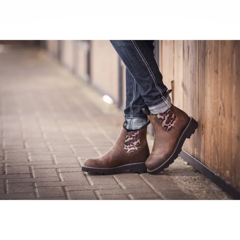 Ariat Fatbaby Twin Gore Ladies Chelsea Boot - Distressed Tan/Leopard Gore
