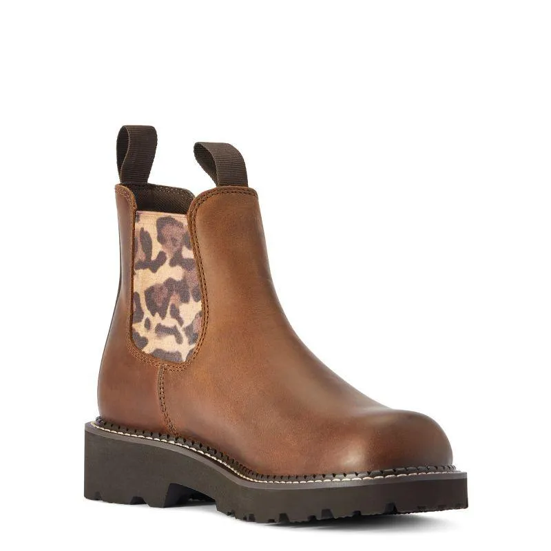 Ariat Fatbaby Twin Gore Ladies Chelsea Boot - Distressed Tan/Leopard Gore
