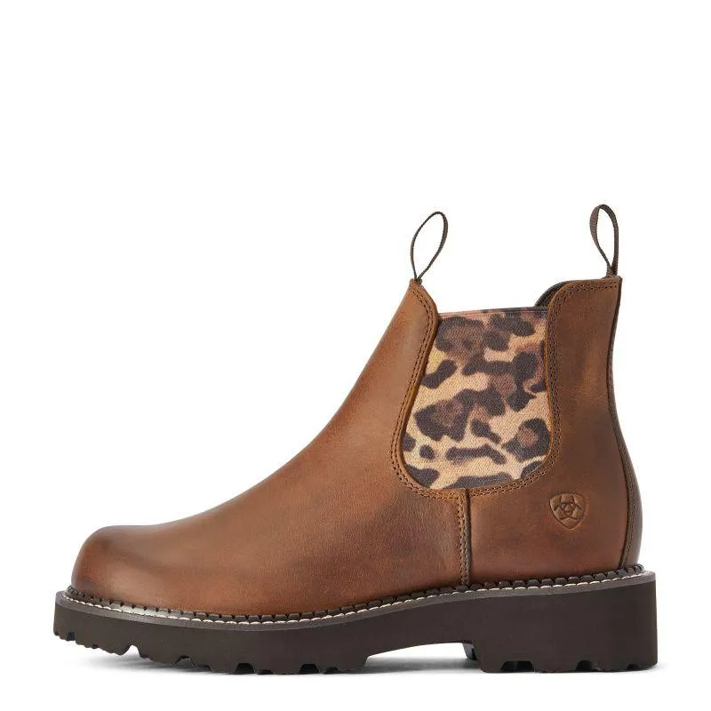 Ariat Fatbaby Twin Gore Ladies Chelsea Boot - Distressed Tan/Leopard Gore
