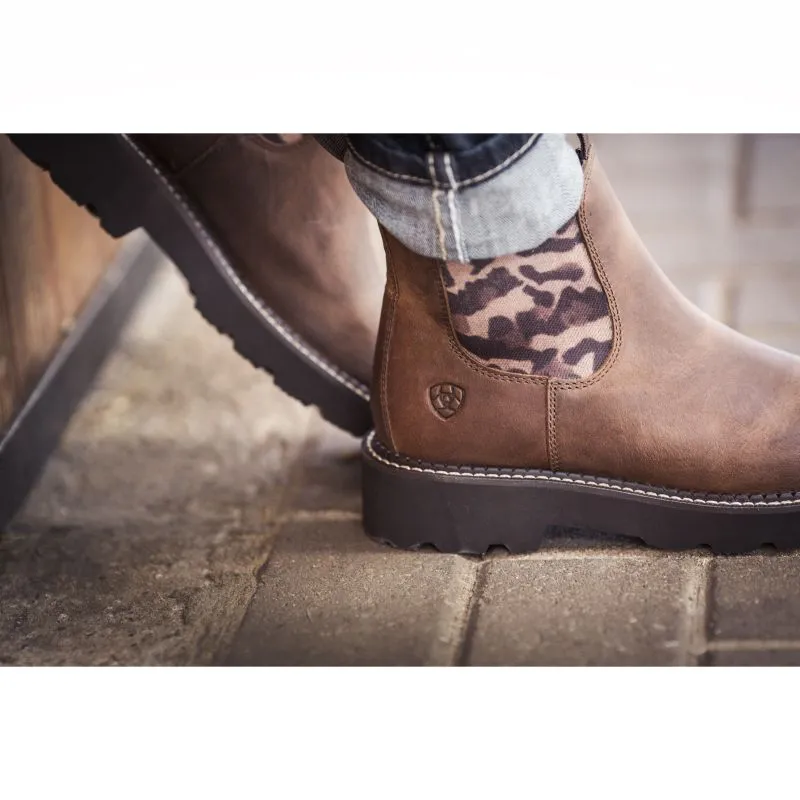 Ariat Fatbaby Twin Gore Ladies Chelsea Boot - Distressed Tan/Leopard Gore