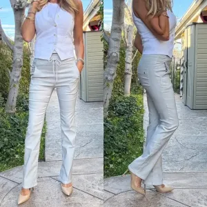 Bevy Flog - Loren Pant in Light Grey Herringbone