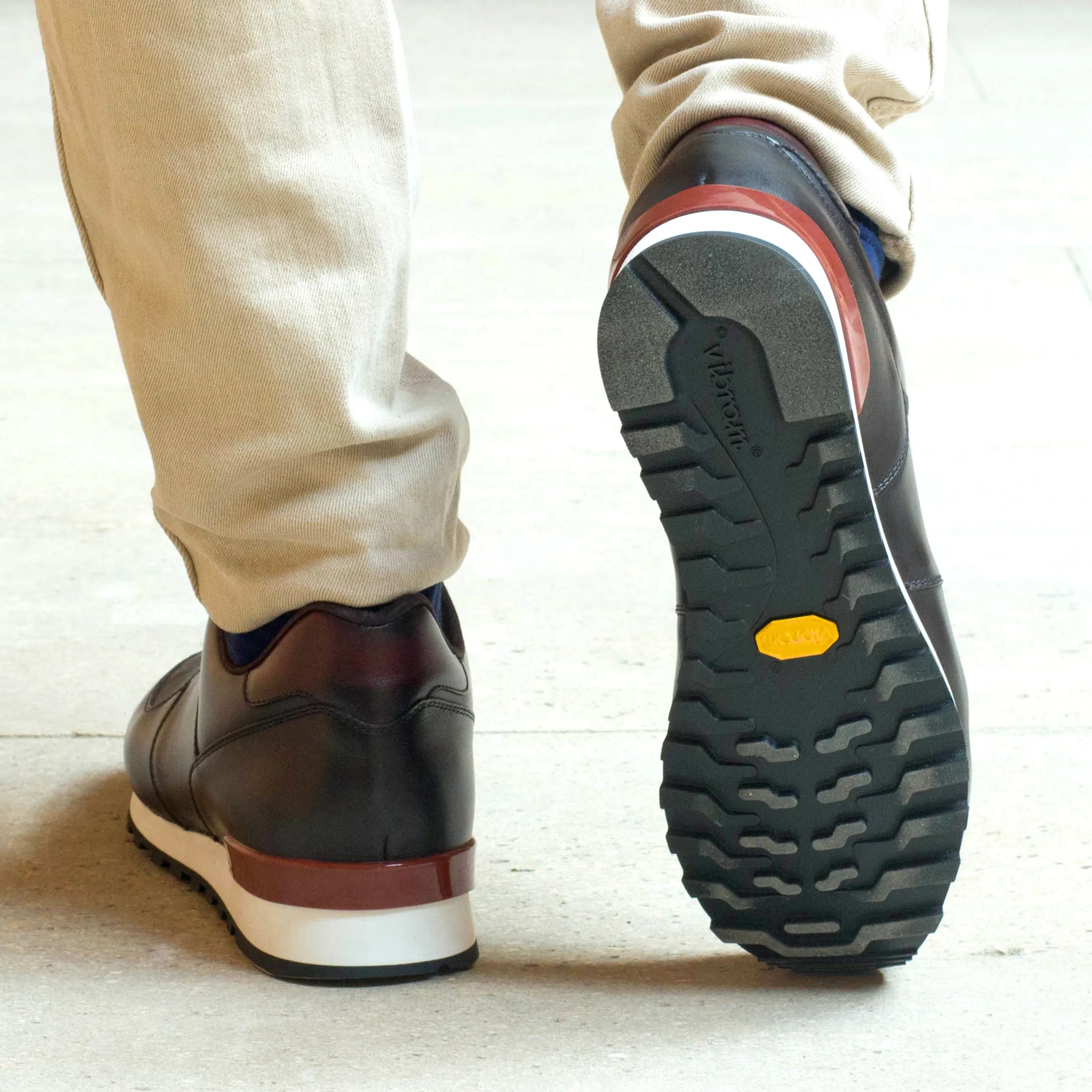 Brown & Burgundy Calf leather Jogger Sneakers