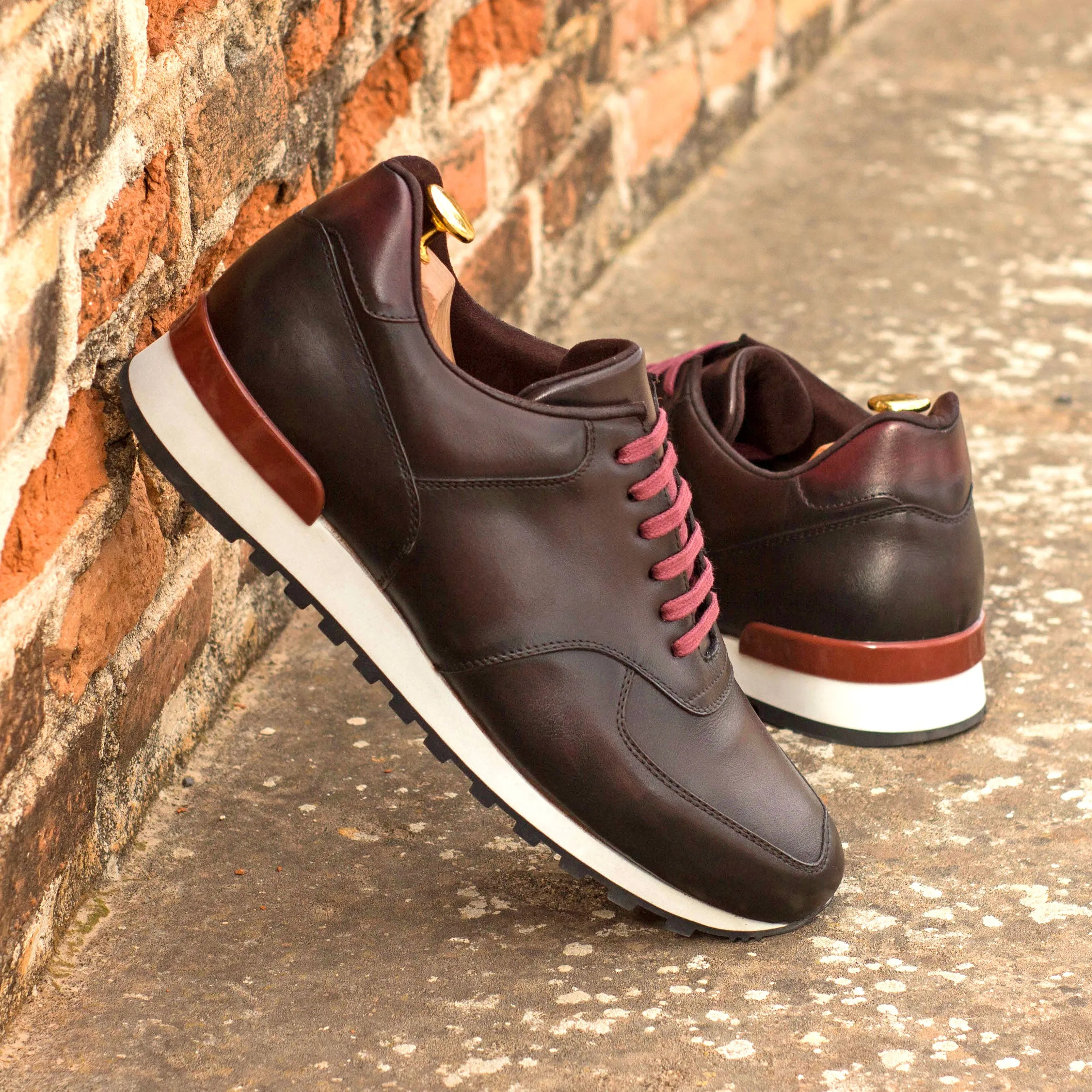 Brown & Burgundy Calf leather Jogger Sneakers