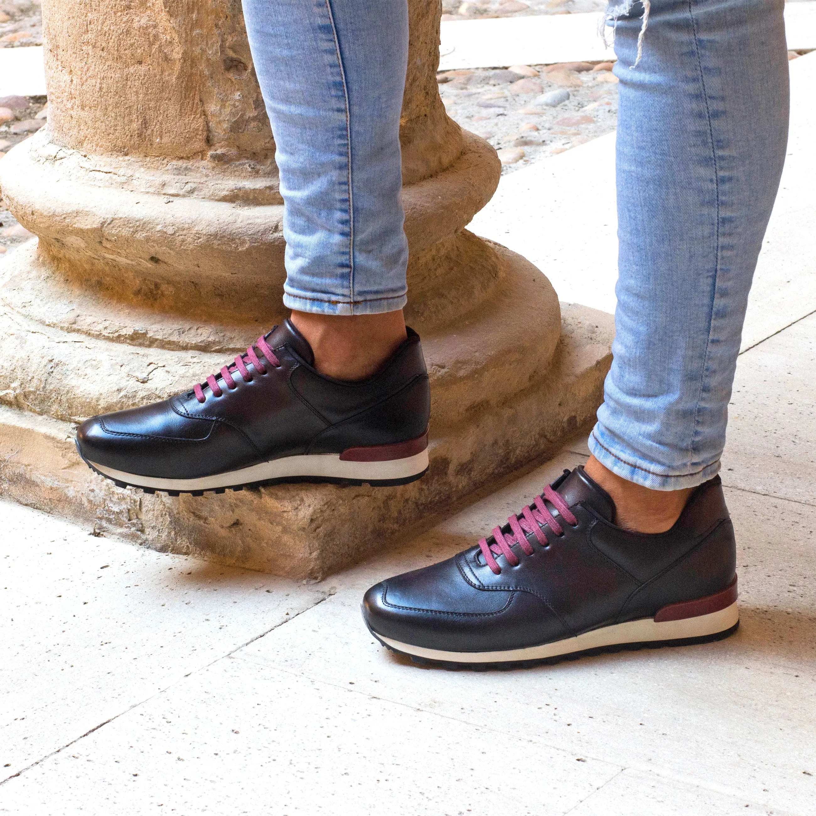 Brown & Burgundy Calf leather Jogger Sneakers