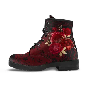 Combat Boots - Beautiful Flowers #107 Red | Cute Kawaii Aestheric Womens Boots, Custom Shoes, Gift for Her