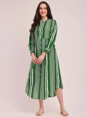 Cotton Geometric Print Shirt Dress - Green