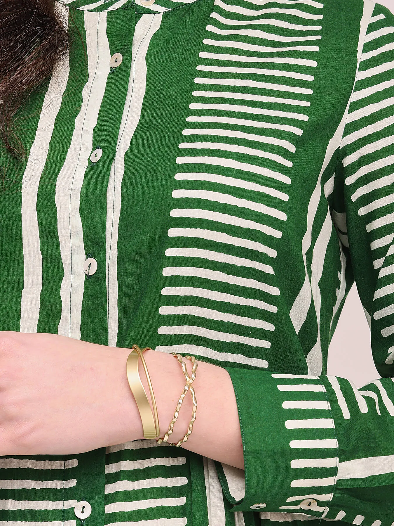Cotton Geometric Print Shirt Dress - Green