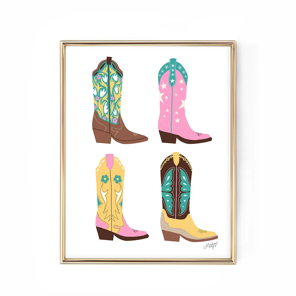 Cowboy Boots Illustration (Warm Palette) Vertical - Art Print