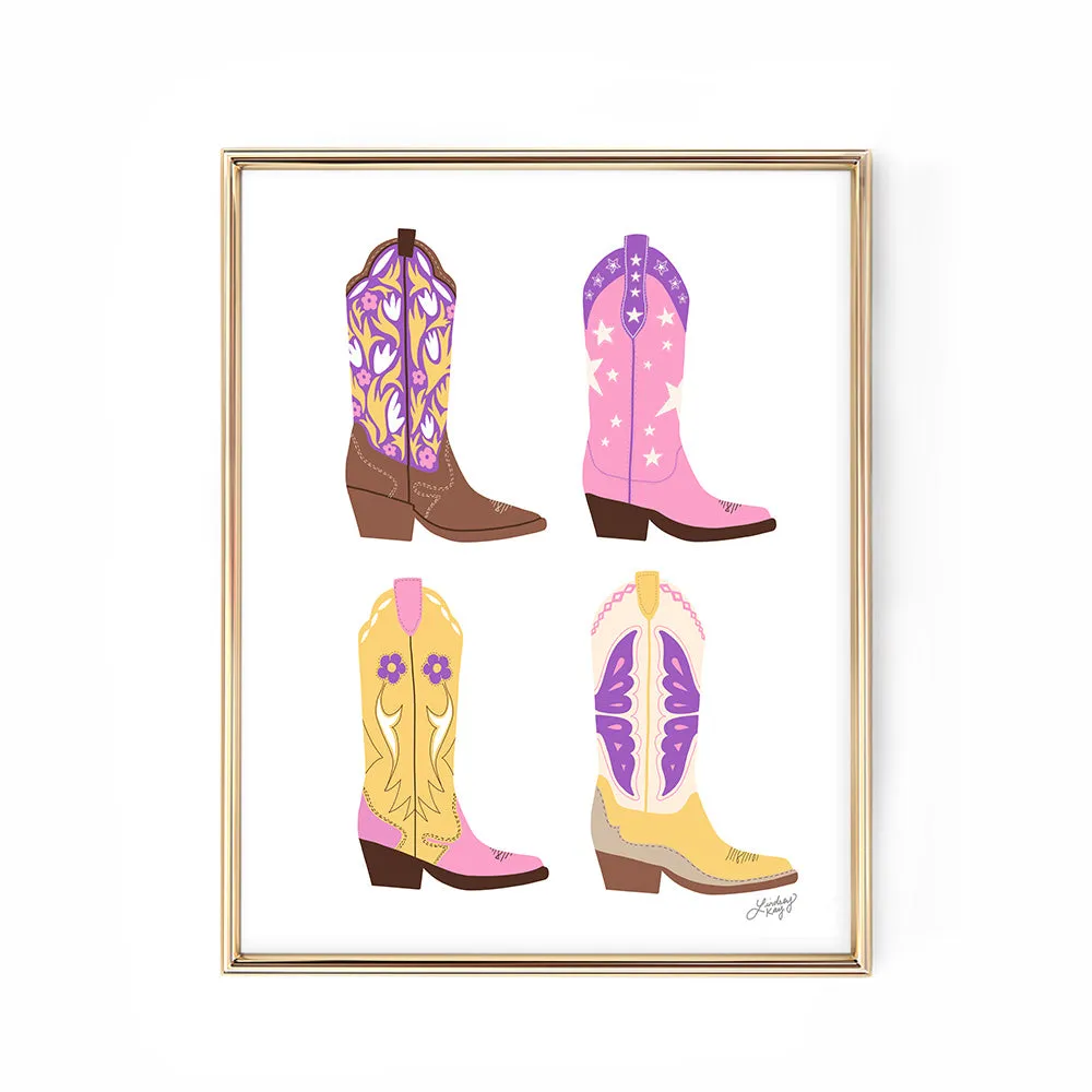 Cowboy Boots Illustration (Warm Palette) Vertical - Art Print