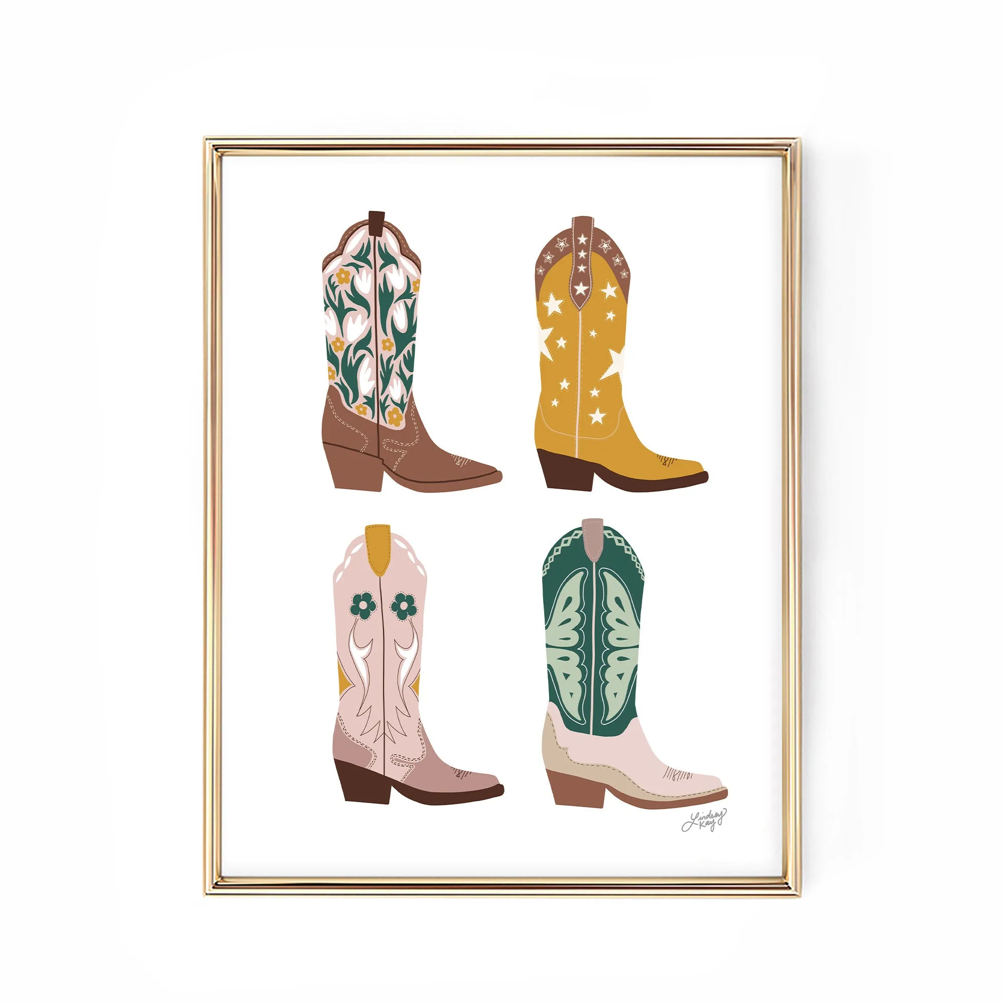 Cowboy Boots Illustration (Warm Palette) Vertical - Art Print