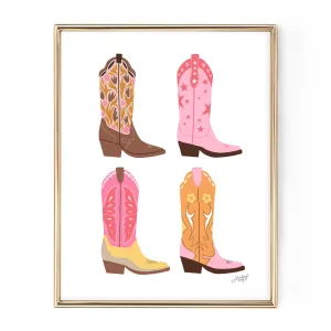 Cowboy Boots Illustration (Warm Palette) Vertical - Art Print
