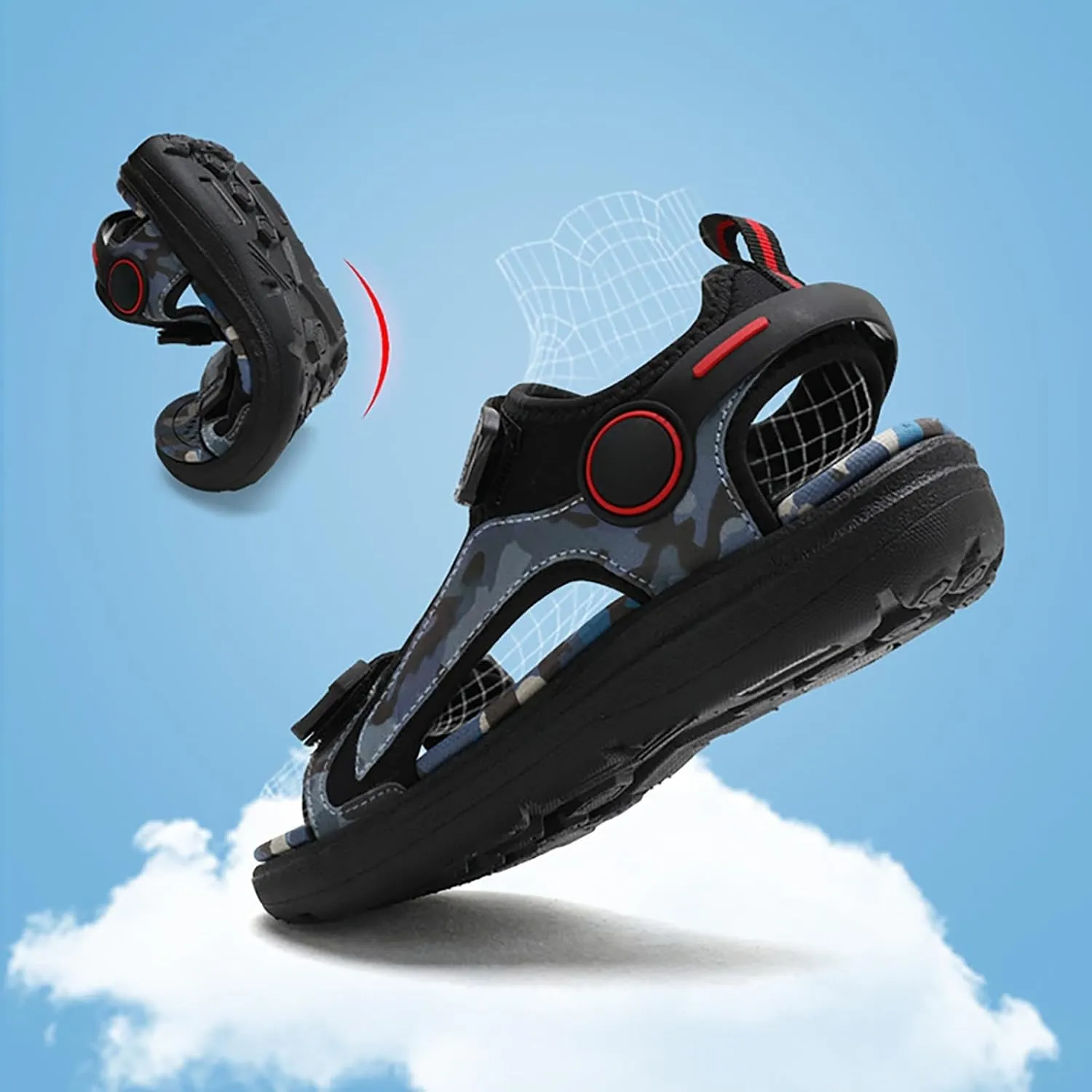 Kids Summer Athletic Sandals for Boys 2025 Summer Trendy Camouflage Open Toe Anti Slip Hiking Outdoor Sport Shoes
