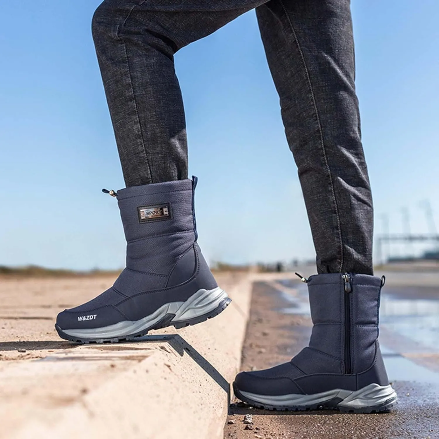 Mens Work Boots Slip On Hiking Sneakers Warm Fur Lined Women Workout Shoes Waterproof Winter Outdoor Botas Waterproof Non Slip Hike Grounded Footwear