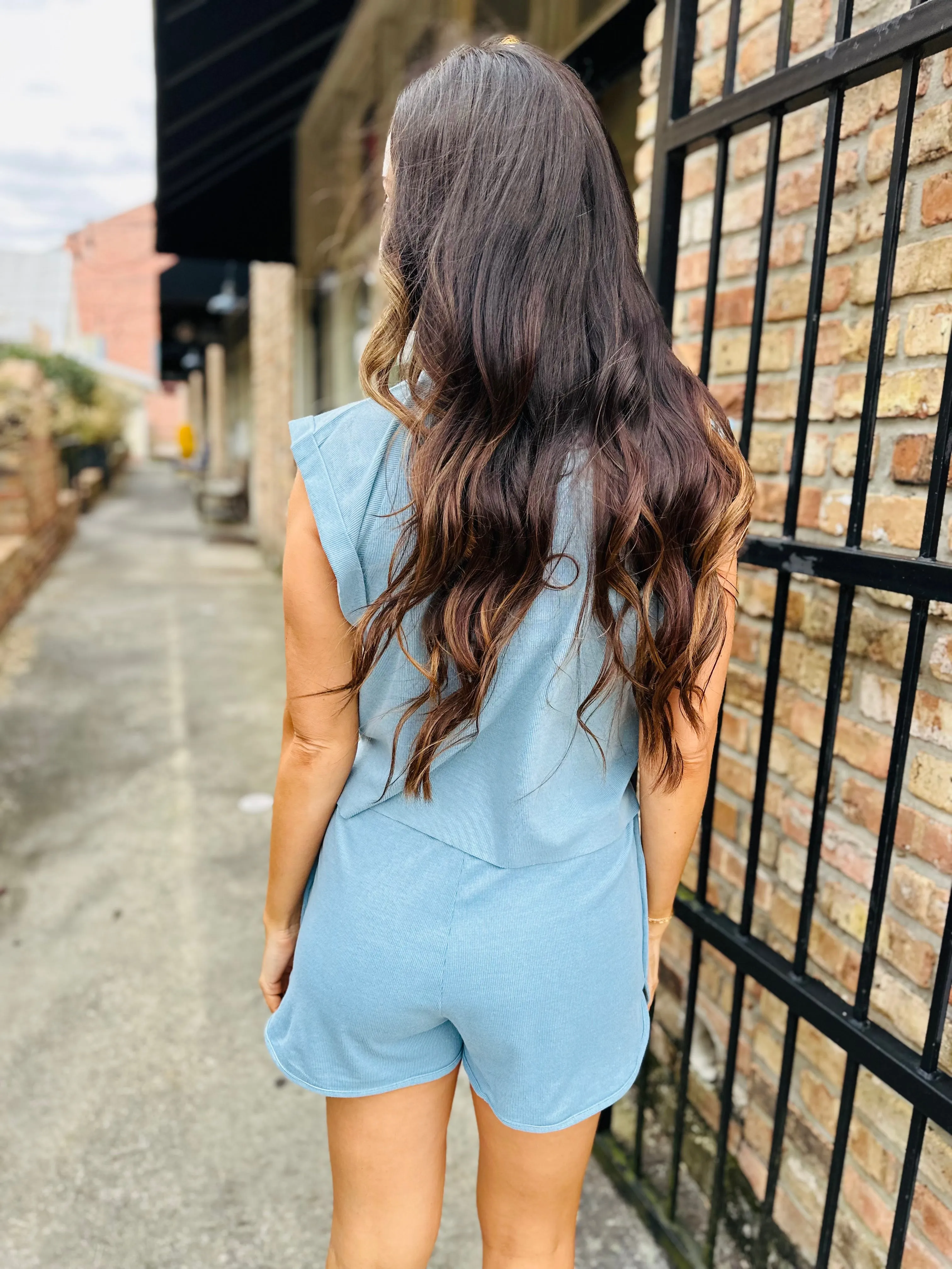 Sightseeing Drawstring Shorts- Blue