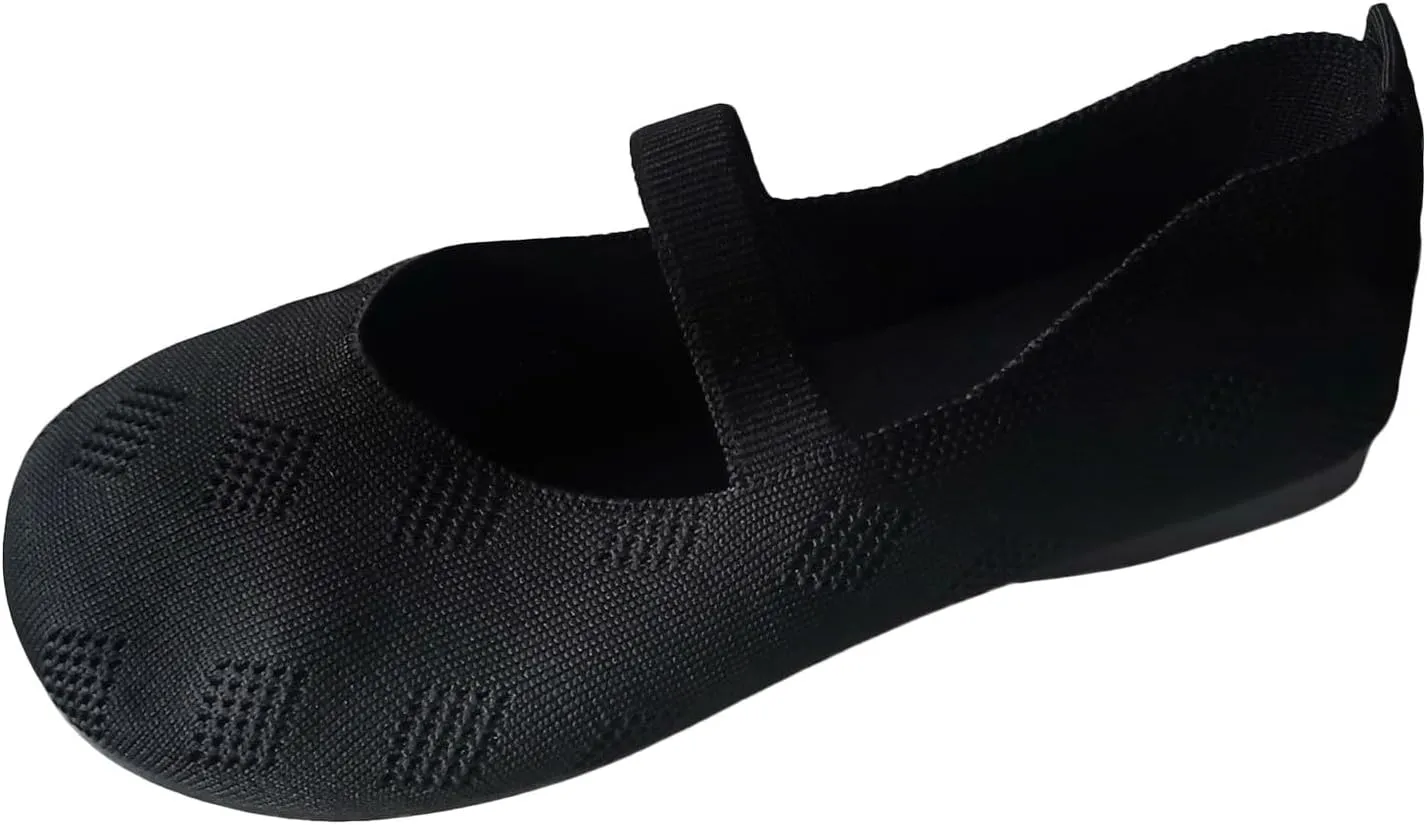 Women Black Ballet Shoes Mesh Slip on Flat Casual Shoes Dance Comdortable Breathable Lightweight Flat Shoes