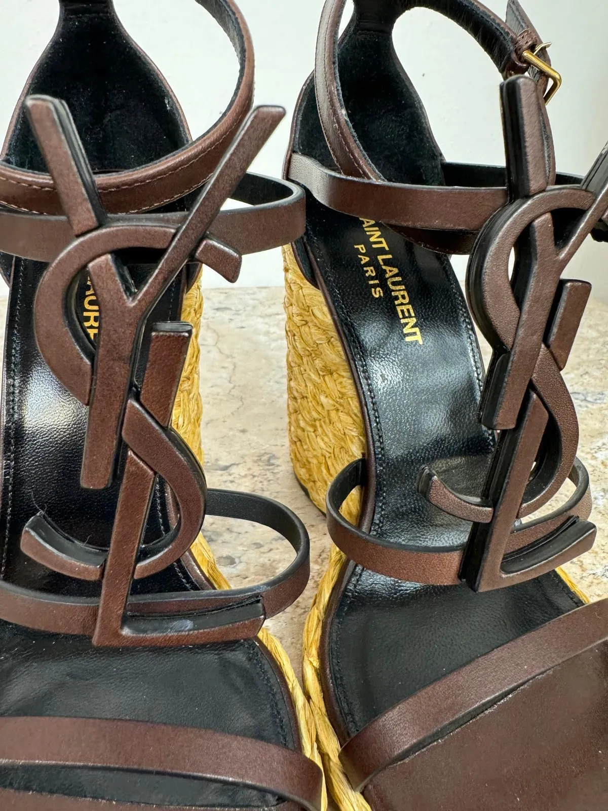 YSL CASSANDRA LOGO WEDGE HEEL ESPADRILLES