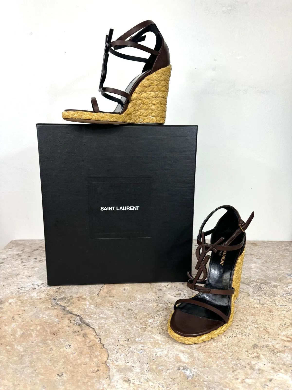 YSL CASSANDRA LOGO WEDGE HEEL ESPADRILLES