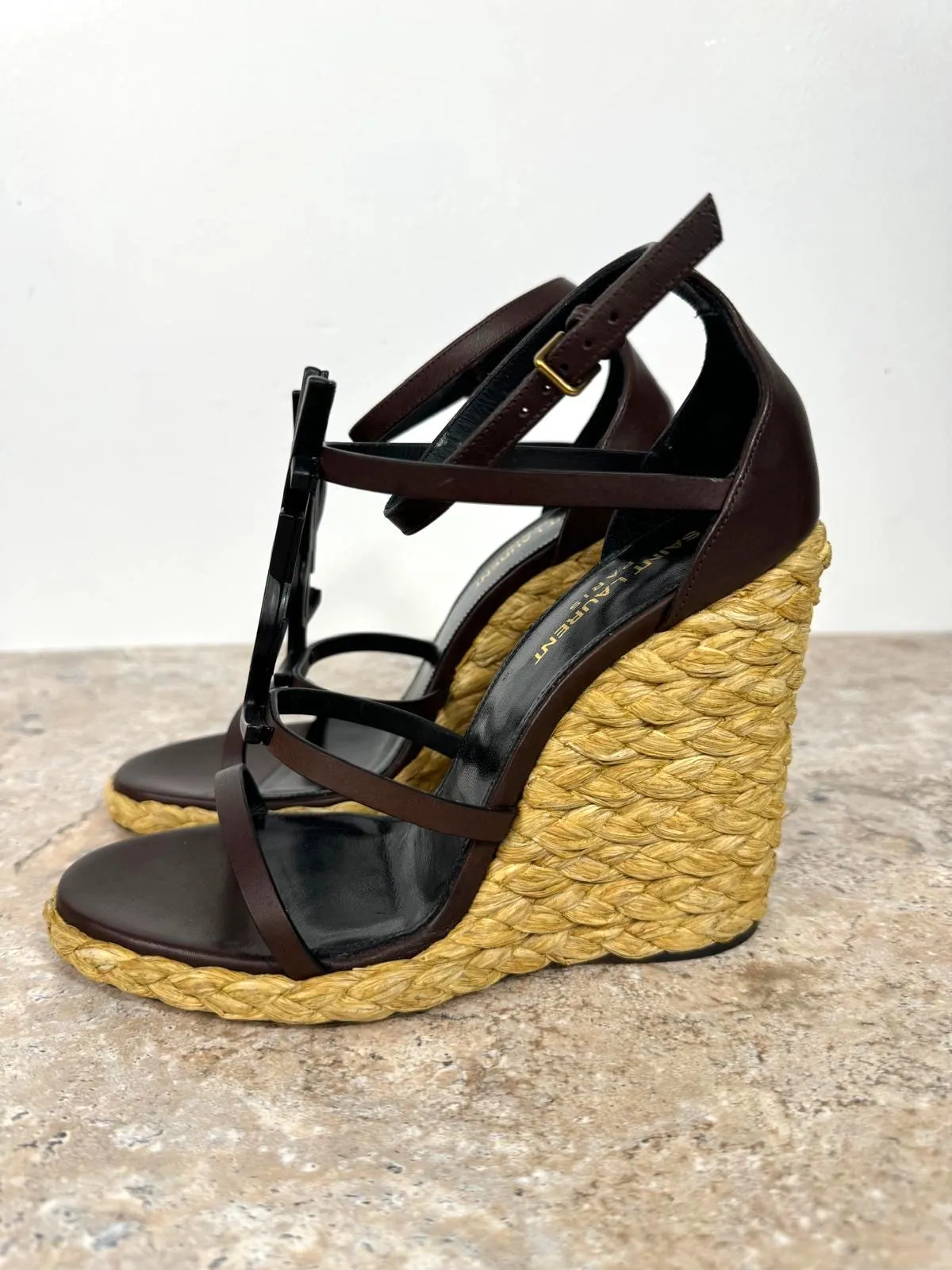 YSL CASSANDRA LOGO WEDGE HEEL ESPADRILLES