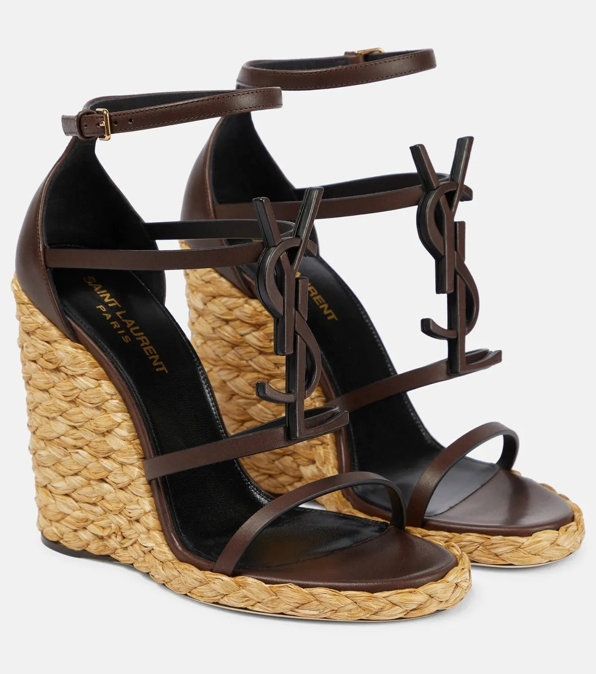 YSL CASSANDRA LOGO WEDGE HEEL ESPADRILLES