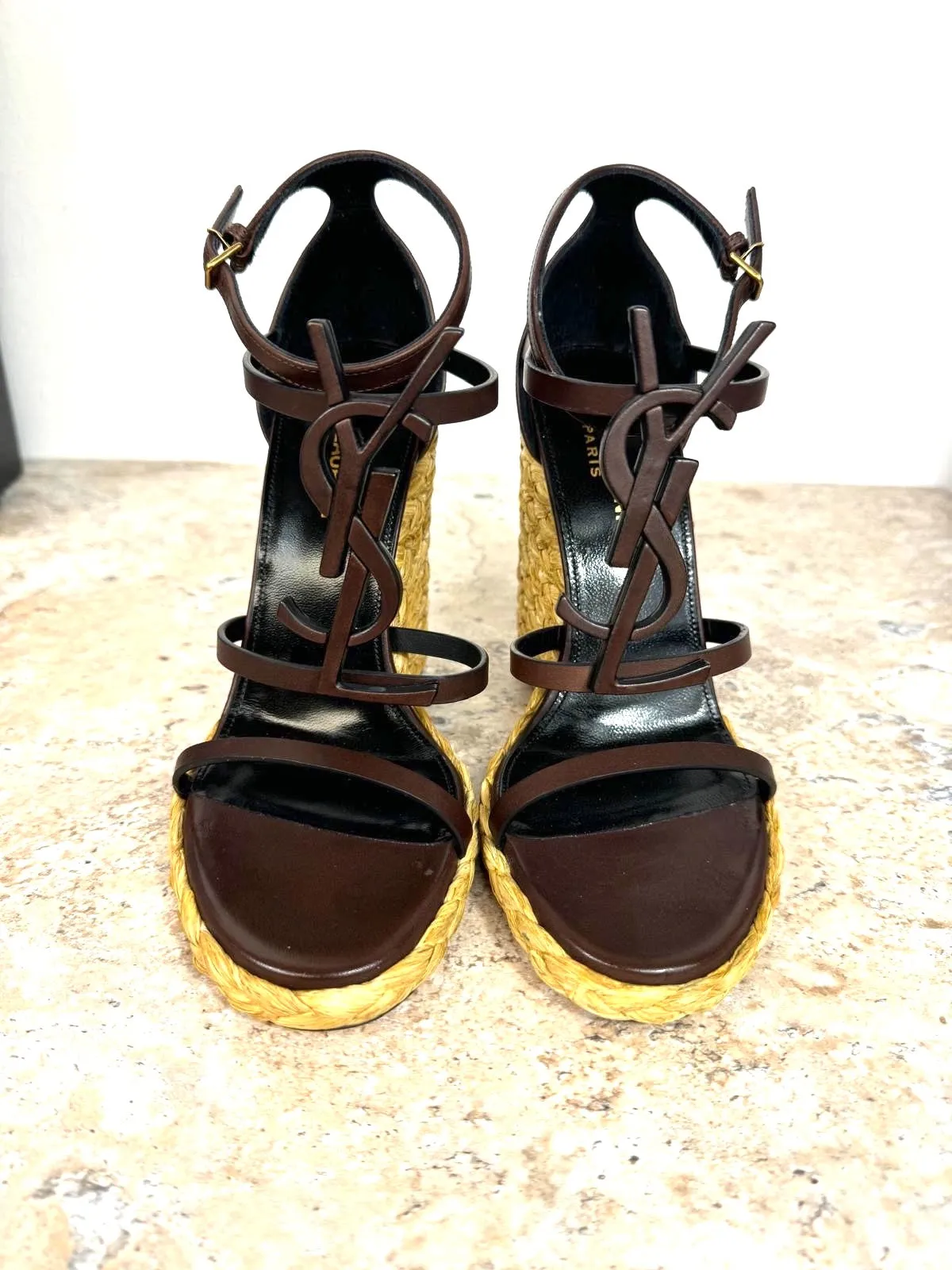YSL CASSANDRA LOGO WEDGE HEEL ESPADRILLES