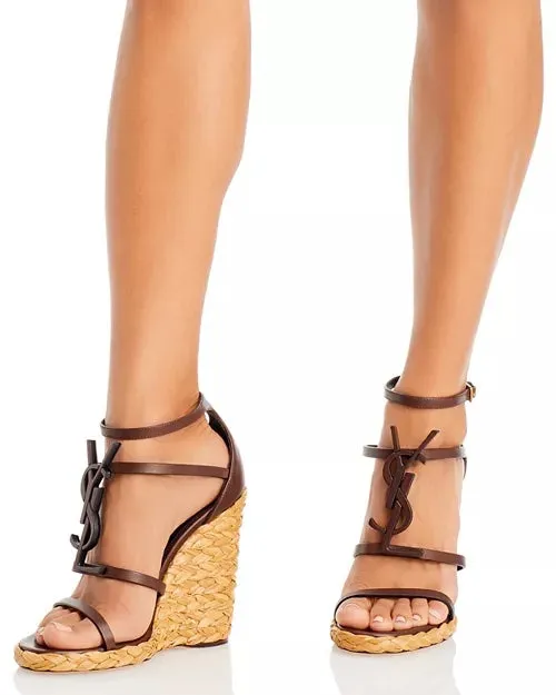 YSL CASSANDRA LOGO WEDGE HEEL ESPADRILLES
